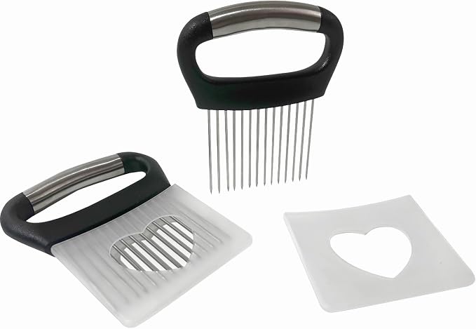 Onion Holder for Slicing, 304 Stainless Steel Vegetable Chopper with 10/14 Needles, Tomato Slicer, Meat Tenderizer Tool, Kitchen Gadgets for Even Slices (Matte Black, Extra-Large)