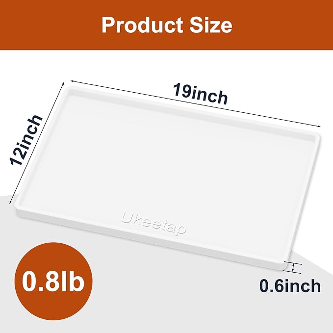 ukeetap 19" x 12" Extra Thick Silicone Mat Waterproof with Raised Edge, BPA Free Non-Slip Dog & Cat Food Mat, Feeding Mat for Food and Water Bowls, Spill Proof Mat to Protect Floors, White