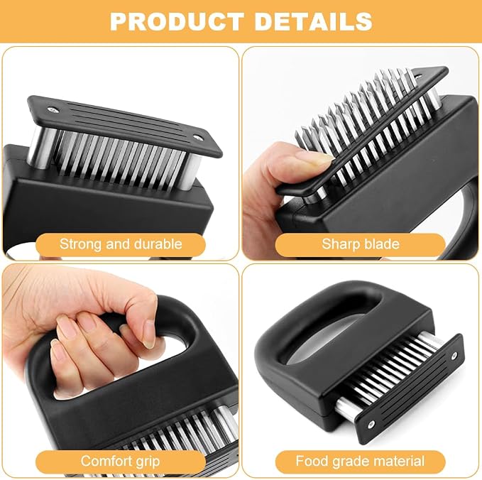 Meat Tenderizer Tool, Stainless Steel Meat Tenderizer With 48 Ultra Sharp Needle Blades, Cooking Gadget for Chicken, Steak, Veal, Pork, BBQ(COLOR:Black)