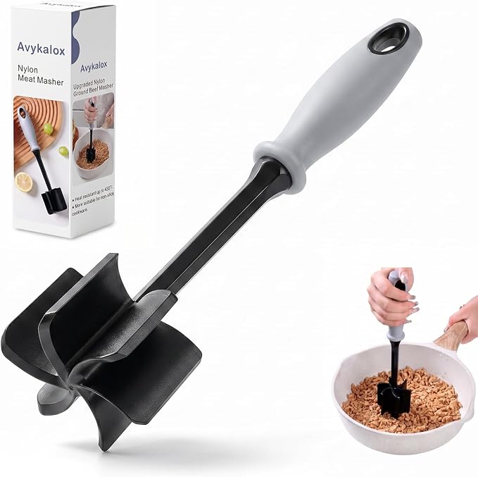 Meat Chopper, 6 Curve Blades Meat Masher for Ground Beef & Meat, Heat Resistant Nylon Hamburger Smasher Tool, Burger Grinder Potato Masher for Vegetables, Sauces, Mixing & Mashing