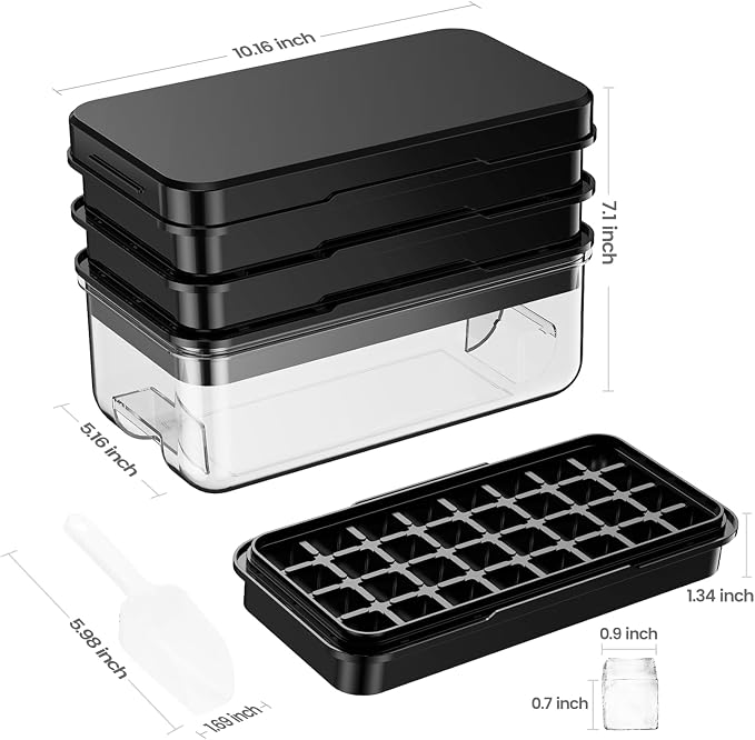 1.0" Ice Cube Trays for Freezer, PHINOX Ice Tray, 3-Tier(32Cubes/Tier)Black