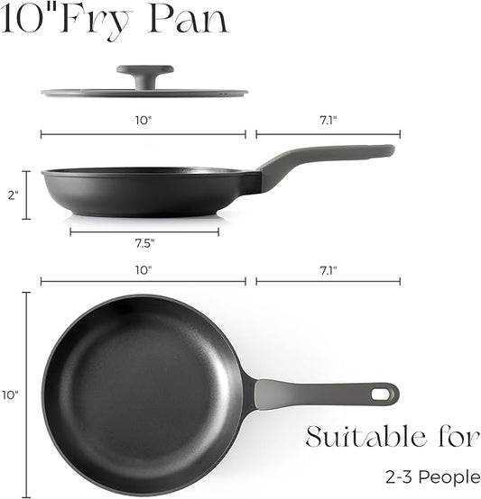 PRICUSIS Nonstick Ceramic Frying Pan with Lid, 8/10 Inch Skillet with Stay Cool Handle, Fully Coated, Induction Compatible & Oven Safe, 100% Dishwasher Safe, PTFE & PFOA Free（10 Inch, Black Sesame）