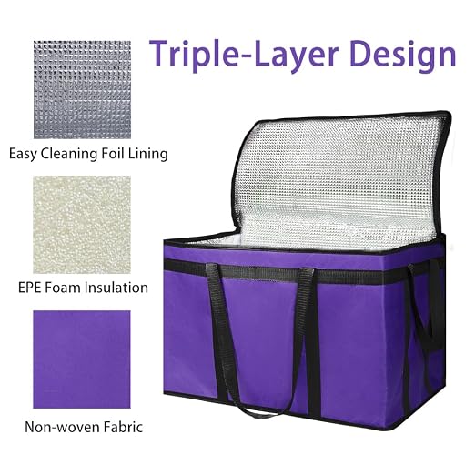 Bodaon Insulated Food Delivery Bag, XXX-Large Grocery Bags, Purple, 1-Pack | Meal Grocery Tote Insulation Bag for Catering/Drivers for Hot and Cold Food, Commercial, Large Capacity Reusable Warming Bag