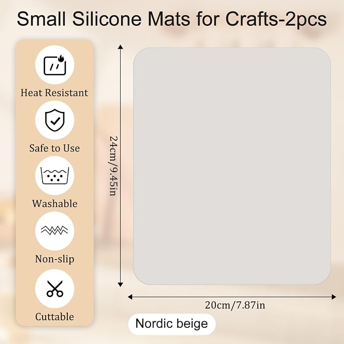 JJUNW 2pcs Small Silicone Mats for Crafts, Multi-Purpose Counter Pad Placemat Table Mat for Epoxy Resin Molds, DIY Art Crafts, Kitchen,Dining (9.45x7.87 inches)(Gray)