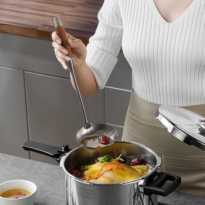 AOOSY Soup Ladle,304 Stainless Steel Cooking Ladle Spoon with Wooden Handle | 13.8 In Long Wood Handle Soup Spoon,Kitchen Utensil Wok Tool for Cooking, Gravy, Sauces