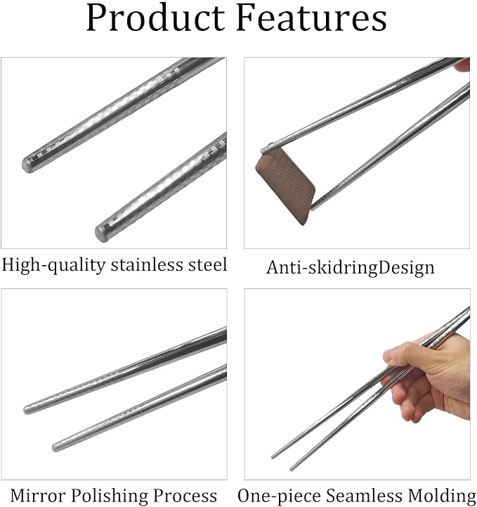 3 Pairs Extra Long 14.17 Inch Stainless Steel Cooking Chopsticks, Reusable Metal Chopsticks with Non-Slip Threaded Design for Hot Pot, Frying, Noodle, Barbecue, Dishwasher Safe, Silver