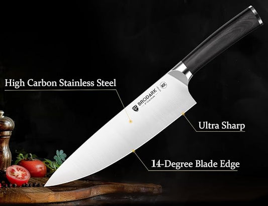 BRODARK Kitchen Knife Set, Ultra Sharp 15 Pcs Knife Set with Block, Full Tang Chef Knives, High Carbon Stainless Steel Knife Block Set with Sharpener, Wooden Handle