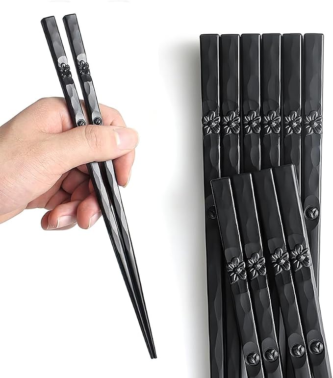 YFWOOD 5 Pairs Fiberglass Chopsticks, Dishwasher Safe Reusable Chopsticks, Non Slip Japanese Style Chop Sticks, 9.5 Inch - Black