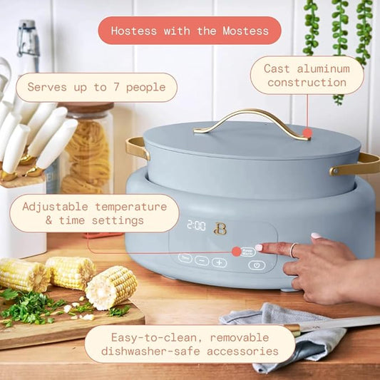 Beautiful 10-in-1 6Qt Electric Multi-Cooker with 7 Presets,Oven-Safe Pot & Lid,Sauté,Steam,Slow Cook,Slow Cooker,Simmer, Rice & Mor, Touch Display,Dishwasher Safe,Serves Up to 7(Cornflower Blue)