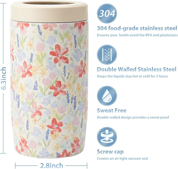 Morefeel 4-in-1 Insulated Can Cooler for 12 oz Cans & Bottles | 304 Stainless Steel Can Holder Fits 12 Oz Slim Cans, Standard Cans, Beer Bottles & Works as A Open Cup; Dishwasher Safe