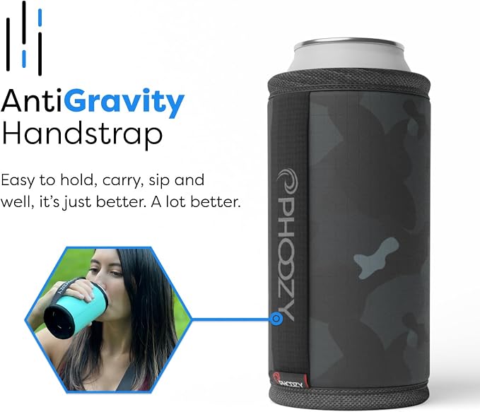 PHOOZY Insulated Can Cooler for Tall 16 oz Cans - Patented Drink Sleeve with NASA-Inspired Technology - Keeps Beer, Soda & Sparkling Water Cold Longer - Lightweight Outdoor Can Holder - Black Camo