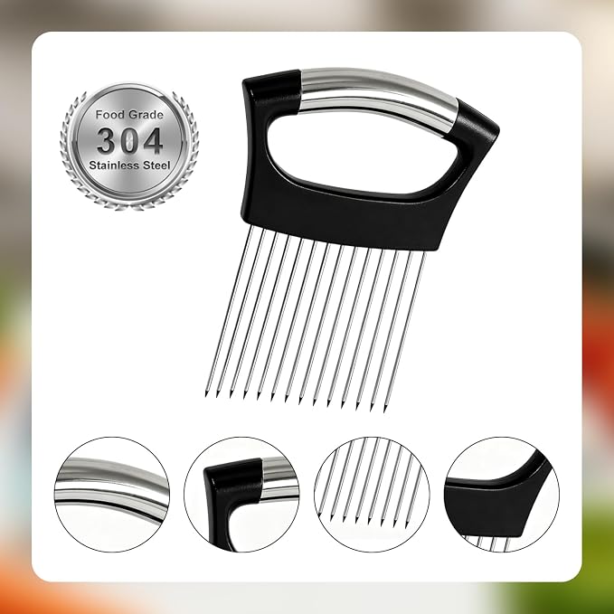 Onion Holder for Slicing, Onion Cutter Vegetable Chopper, Food Slicer Assistant Tool for Fruit Lemon and Meat,Stainless Steel Tomato Slicer Vegetable Cutter for Potato, Avocados, Eggs,