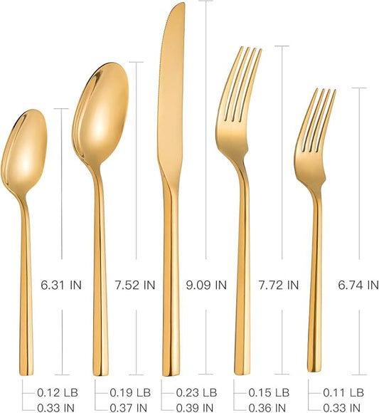 Gold Silverware Set Flatware Set Stainless Steel Cutlery Set 60 Pieces Thick Heavy Hexagon Handle Service for 12