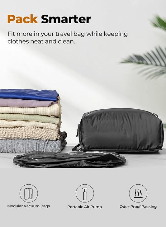 Vacuum Bags for Travel with Wireless Pump, IP67 Waterproof, Reusable Space Saver Compression Bags for Backpack, Suitcase, Home Storage(2 Pack + Pump)