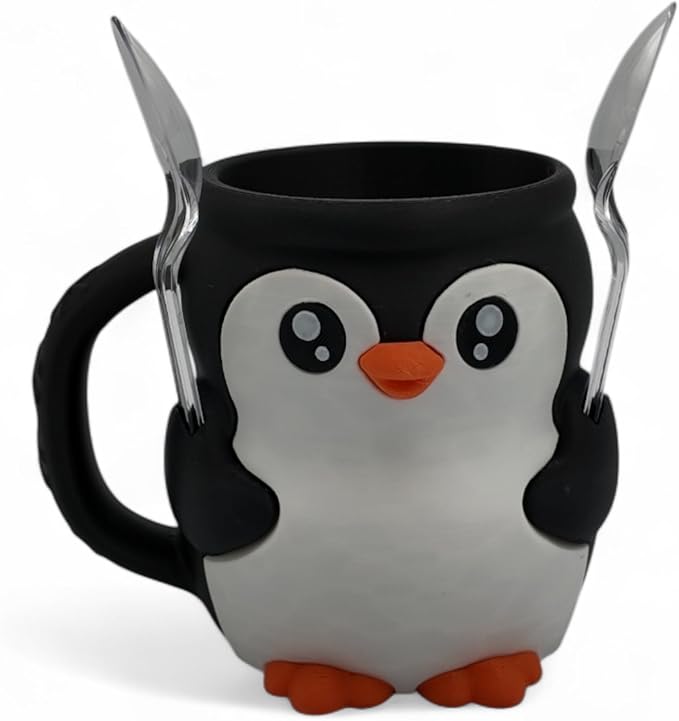 Ice Cream Pint Holder – Fits Standard Pints – Dual Spoon Sockets – Keeps Hands Warm – Fun Unique Designs with Vibrant Colors – Reusable Ice Cream Sleeve - Ramen Noodle Holder (Penguin)