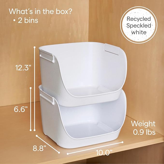 YouCopia ShelfBin Stacking Pantry Bins, 2-Pack, Stackable Storage Basket Organizers for Kitchen and Cabinet Organization