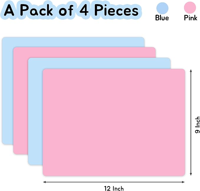 Silicone Mats for Resin Crafts 9"W x 12"L: Non-Slip Heat Resistant Small | Nonstick Silicone Sheets - Easy to Cut Silicone Mat for Jewelry Casting Nail Arts Clay 2 Pcs Blue & 2 Pcs Pink