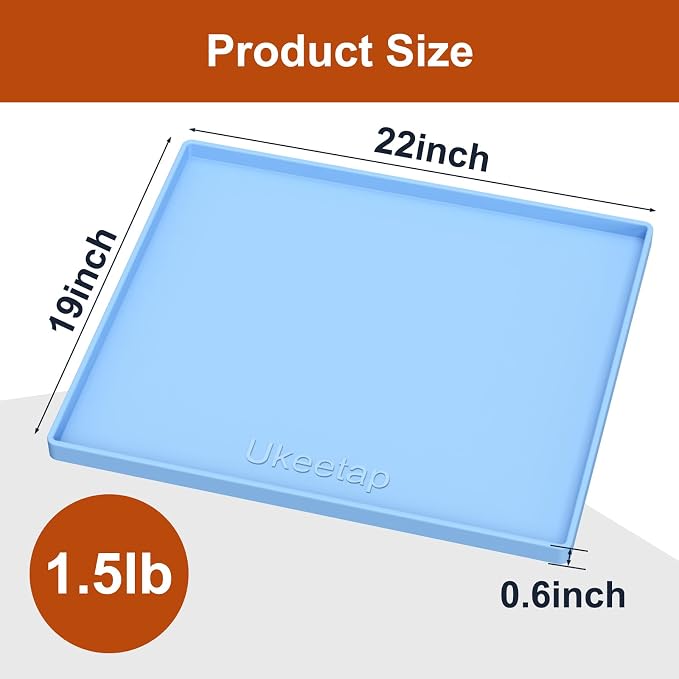ukeetap 22" x 19" Extra Thick Silicone Mat Waterproof with Raised Edge, Under Sink Mat for Kitchen & Bathroom, Kitchen Cabinet Liner, Multi-Purpose for Storage & Protection, Blue