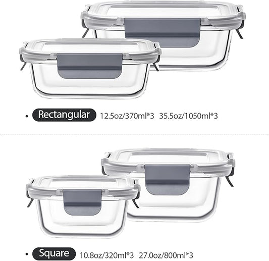 24 Pieces Glass Food Storage Containers with Lids,Glass Meal Prep Containers Set with Locking Lid,Airtight Glass Lunch Container for Kitchen,BPA Free(12 Lids & 12 Containers)