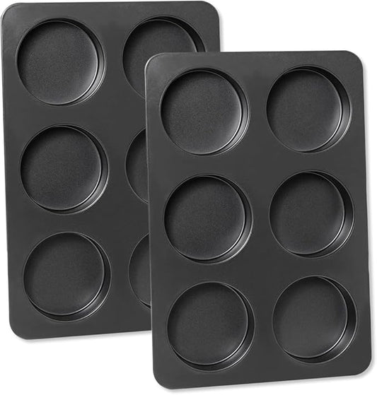 2 Pcs English Muffin Pans, 3.6 Inch Non-Stick 6 Cup Straight Side Cupcake Pan, Hamburger Bun Pan for Home/Kitchen Baking(Lid NOT Included)