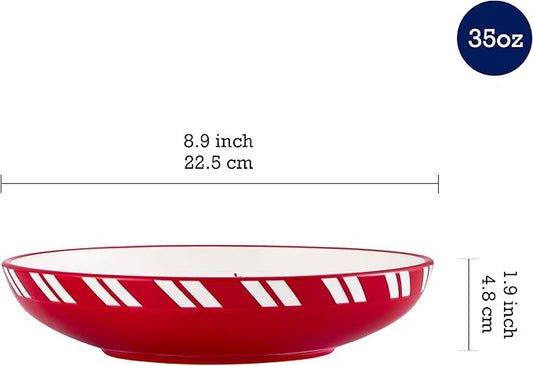 Bico Traditional Gingerbread Man Pasta Bowls, 35oz Salad Bowl Set of 4, Large Ceramic Serving Dinner Bowls for Soup and Cereal, Microwave and Dishwasher Safe, Gift for Housewarming and Holiday