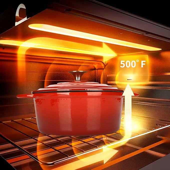 5 QT Enameled Cast Iron Dutch Oven with Self-Basting Lid, Heavy Duty Enamel Coated Soup Pot for Slow Cooking, Stews, Roasts & Bread Baking, Moisture Retention Cooking Pot, Oven Safe to 500°F