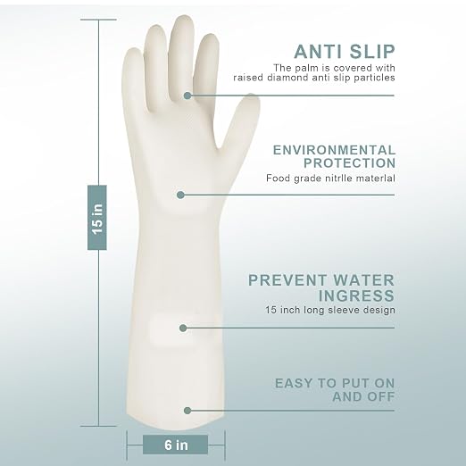 2 Pairs, 15 Inches, Nitrile Cleaning Gloves, Kitchen Dishwashing Gloves, Reusable, Durable, Water-Resistant, And Hypoallergenic (Small)