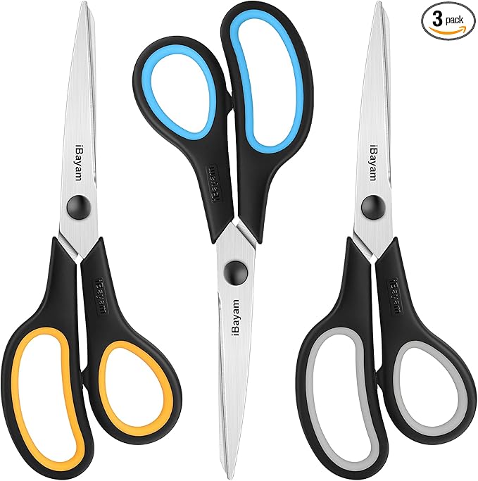 iBayam 8.5" Heavy Duty Black Scissors for Office School Classroom Home Use | Precision 2.5mm Thickness Ultra Sharp Blade| Comfort Grip Right/Left Handles| Multipurpose | Cutting Paper Fabric Packaging