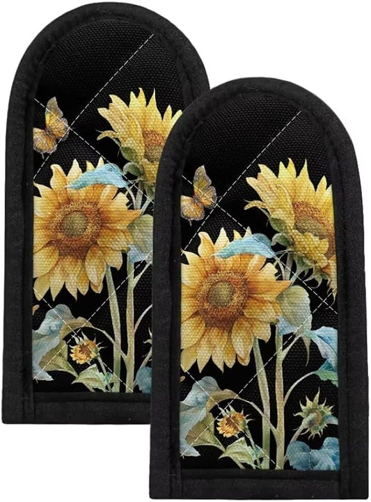 Coldinair Sunflower Butterfly Pan Handle Holders Heat Resistant Hot Handle Covers Cast Iron Skillet for Home Kitchen,BBQ and Baking,Set of 2