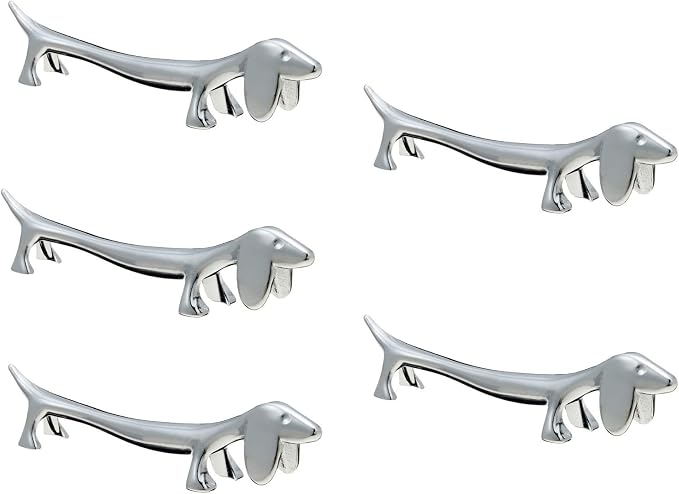 ChezMax Pack of 5 Zinc Alloy Chopsticks Spoon Forks Knives Tableware Rest Set, Silver Dog