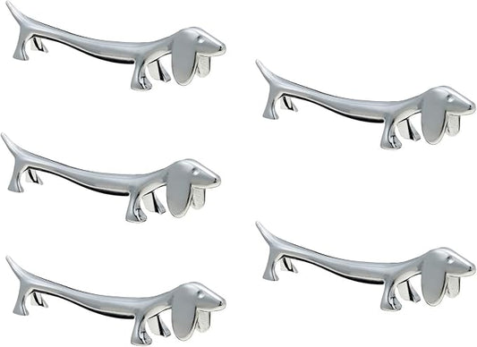 ChezMax Pack of 5 Zinc Alloy Chopsticks Spoon Forks Knives Tableware Rest Set, Silver Dog
