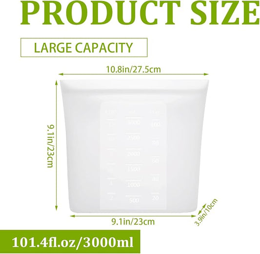 ASelected 4PCS Silicone Bags for Food Storage, 0.8 Gallon/3000ml Stand Up Reusable Freezer Ziploc Bags, Translucent Reusable Sandwich Snack Bag for Freezer, Microwave, Oven, Dishwasher