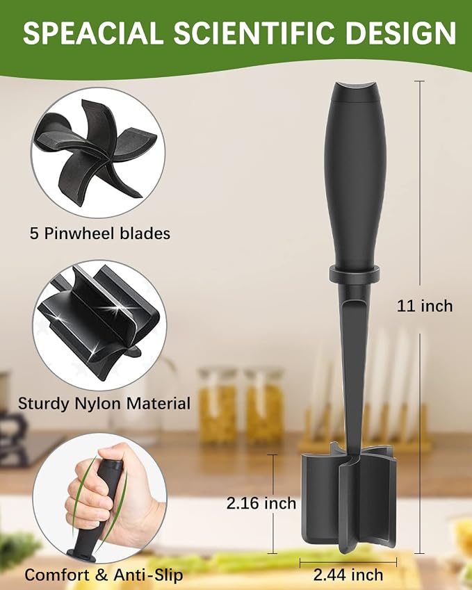 2Pack Meat Chopper Hamburger Masher Ground Beef Smasher Utensil Mix Tool | Upgrade Heat Resistant Meat Masher, Nylon Potato Mashers Beef Smasher, Dishwasher Safe Non Stick Mix & Chop Tool Gift-Black