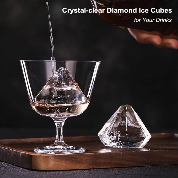 Crystal Clear Ice Cube Maker,Clear Diamond Ice Cube Mold-Makes 2 Large Diamond ice cubes for Whiskey,Cocktails & Drinks, Creative Gift for Friends and Family