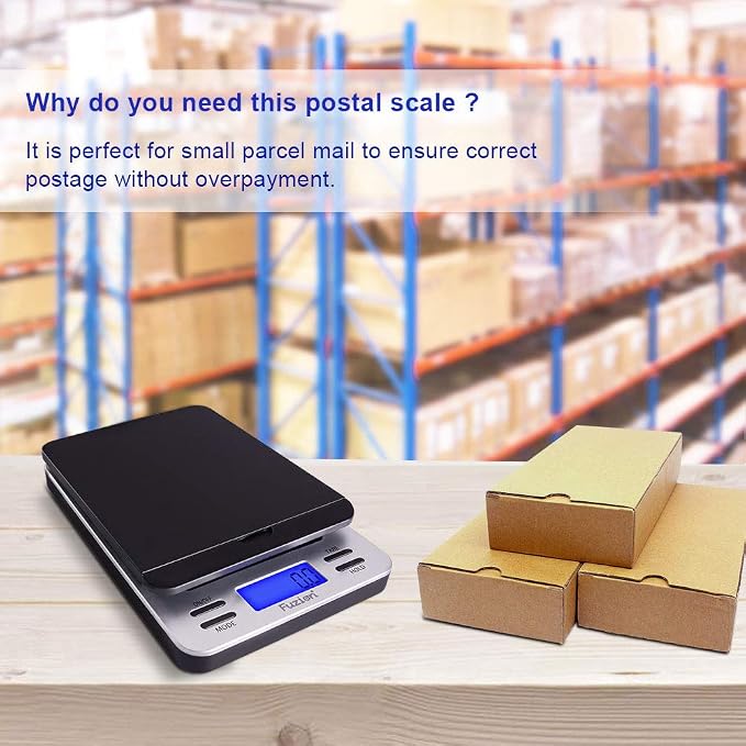 Fuzion Shipping Scale, Accurate Digital Postal Scale 86 lb/0.1 oz | Hold and Tare Function, Package Scale, Postage Scale for Packages and Mailing, LCD Display, Battery and AC Adapter Included