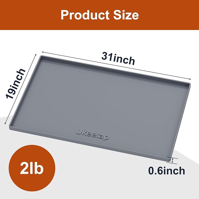 ukeetap 19" x 31" Extra Thick Silicone Mat Waterproof with Raised Edge, Under Sink Mat for Kitchen & Bathroom, Kitchen Cabinet Liner, Multi-Purpose for Storage & Protection, Gray