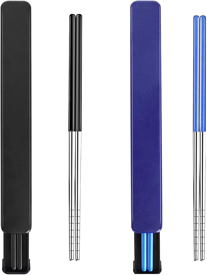 Portable Reusable Stainless Steel Chopsticks with Case, Black Blue,9‘’ | 18/8 Stainless Steel,Metal,Black Blue For Travel,Camping,Bento Box, Alternative to Wooden/Plastic Chopstick