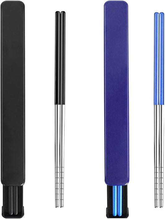 Portable Reusable Stainless Steel Chopsticks with Case, Black Blue,9‘’ | 18/8 Stainless Steel,Metal,Black Blue For Travel,Camping,Bento Box, Alternative to Wooden/Plastic Chopstick