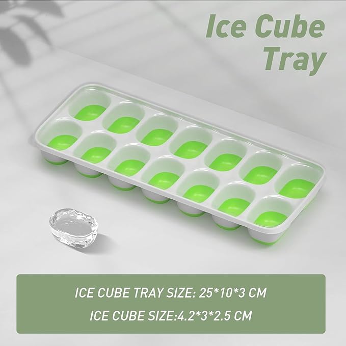 ChefAide 4‑Pack Ice Cube Trays with Lids, 56‑Cube Total Stackable Freezer Ice Trays, Durable Silicone & Plastic Easy‑Release Ice Molds for Cocktails, Coffee & Drinks