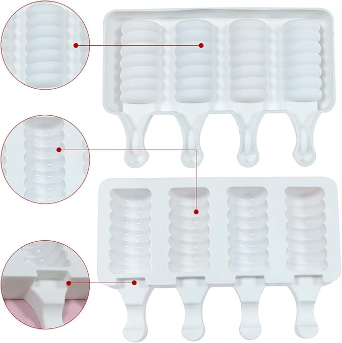 Vilihkc 2 Pack Popsicle Molds 4 Cavities Homemade Silicone Popsicle Molds for Kids Ice Pop Molds with 50 Wooden Sticks for DIY Ice Popsicle