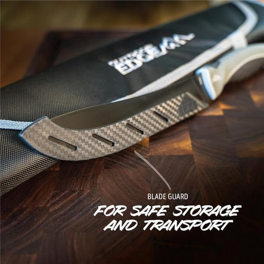 OUTDOOR EDGE ErgoMax Meat Carver Knife Set - Includes Cleaver, Brisket, Butcher & Honing Steel, Premium Titanium-Coated Steel Blades, Non-Slip Rubber Handles, Sharpening Rod