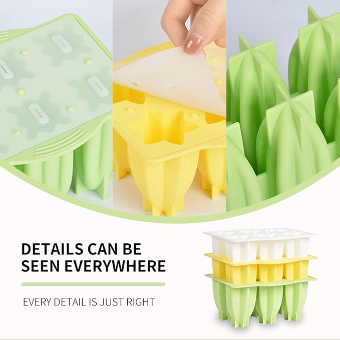 Generic Silicone Popsicle Mould With Lid,Popsicle Molds 6 Pieces Ice Pop Molds BPA Free Popsicle Mold Reusable Easy Release Ice Pop Make Homemade children DIY ice cream food grade Mold (shell-yellow)