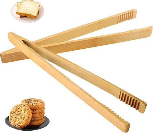 2 Pieces Natural Bamboo Toaster Tongs,9.8-Inch Long Bamboo Toast Tongs with Anti-slip Design,Heat-Resistant Tongs for Cooking and Serving