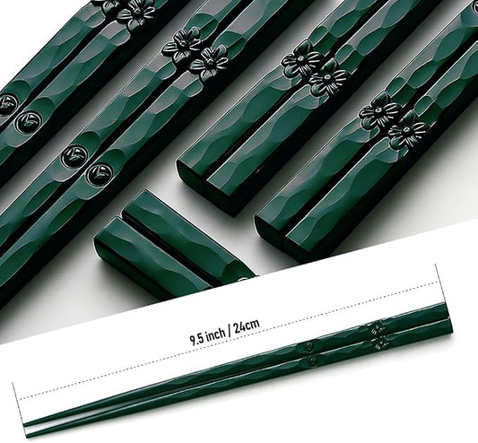 YFWOOD 5 Pairs Fiberglass Chopsticks, Dishwasher Safe Reusable Chopsticks, Non Slip Japanese Style Chop Sticks, 9.5 Inch - Green