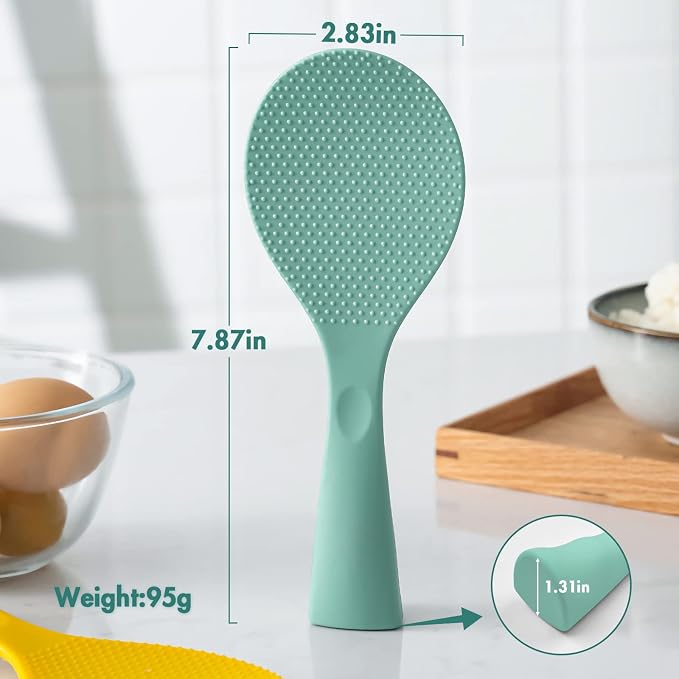 Silicone Standing Rice Spatula with Non-Stick Paddle, Heat Resistant Rice Cooker Spoon, Serving Spoon(Aqua)