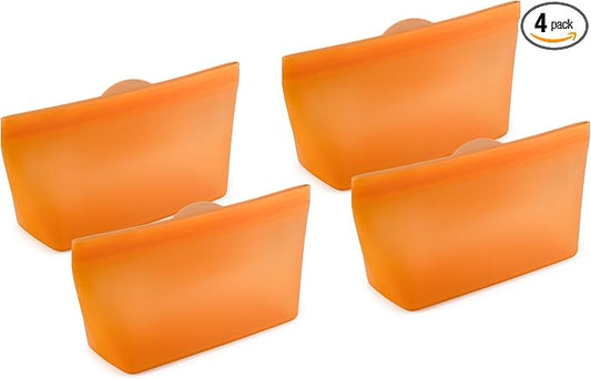 Home Logic Reusable Quart Bags - Set of 4 Firecracker Orange Silicone Freezer Bags, Airtight Leak Resistant Reusable Zip Bags for Kitchen Home Food Prep, Microwave & Sous Vide Safe
