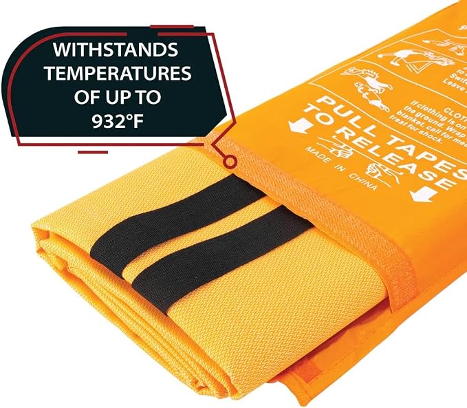 Parcil Safety SB-100 Silicone Coated Emergency Fire Blanket (40 in. x 40 in.) Emergency Kit Fire Extinguisher for Home & Kitchen, Woven Fiberglass Household Essentials, Chemical Free, No Mess