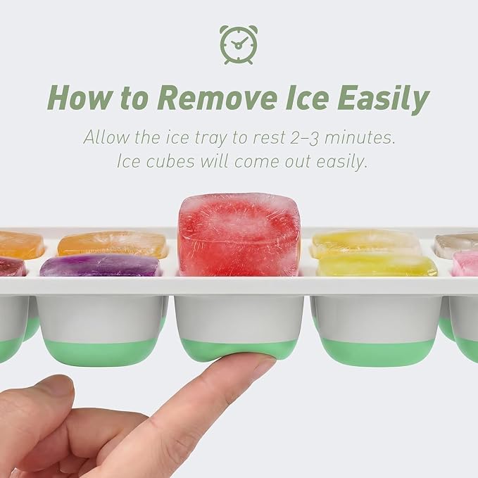 ChefAide Ice Cube Tray with Lid and Bin, 3 Packs 42 Cubes Silicone Plastic Ice Cube Trays for Freezer, Stackable Ice Tray with Container, Ice Scoop for Drinks, Coffee and Cocktails