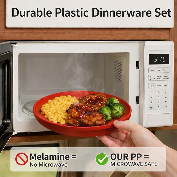 40 Piece Plastic Dinnerware Set for 8 with Cutlery, Unbreakable Plates and Bowls Set, Dishwasher & Microwave Safe Reusable Dish Set for Camping, RV, Outdoor Kitchen, Apartment Dining,Sunset Multicolor
