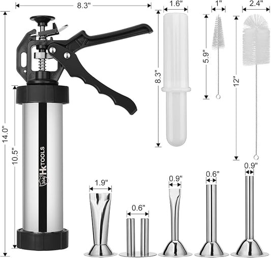 4rd Gen 2.1LB Jerky Gun Kits, Jerky Maker Gun, Beef Jerky Gun, Stainless Steel Sausage Stuffer Jerky Making Gun with 5 Stainless Nozzles, 2 Cleaning Brushes, 1 Stomper